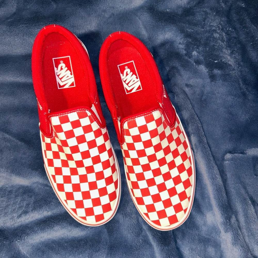 Vans Red and White Checkerboard Classic Slip-On